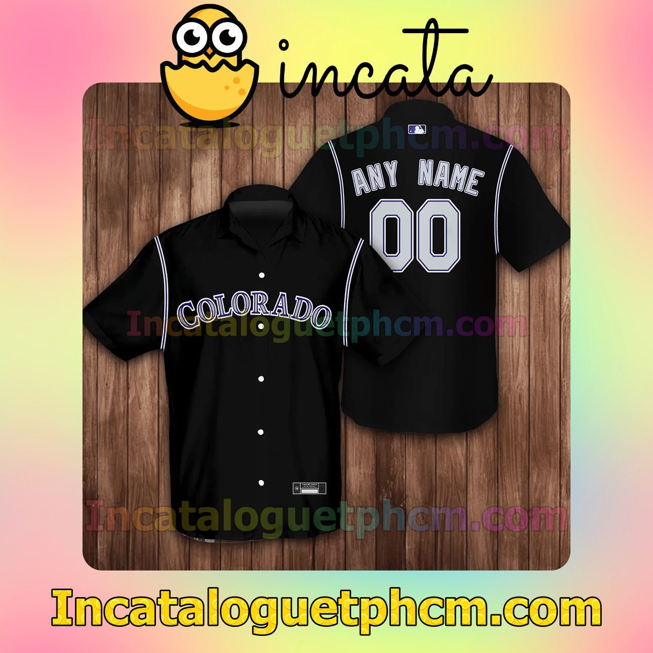 Personalized Colorado Rockies Baseball Black Button Shirt And Swim Trunk