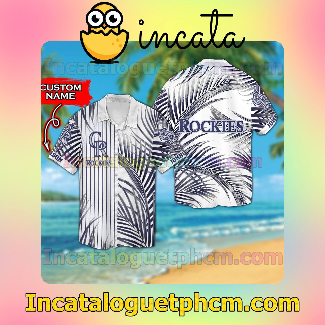 Personalized Colorado Rockies Beach Vacation Shirt, Swim Shorts