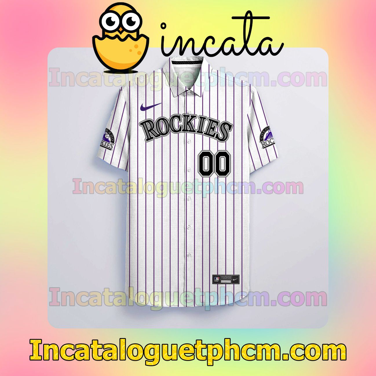 Personalized Colorado Rockies White Logo Branded Button Shirt And Swim Trunk