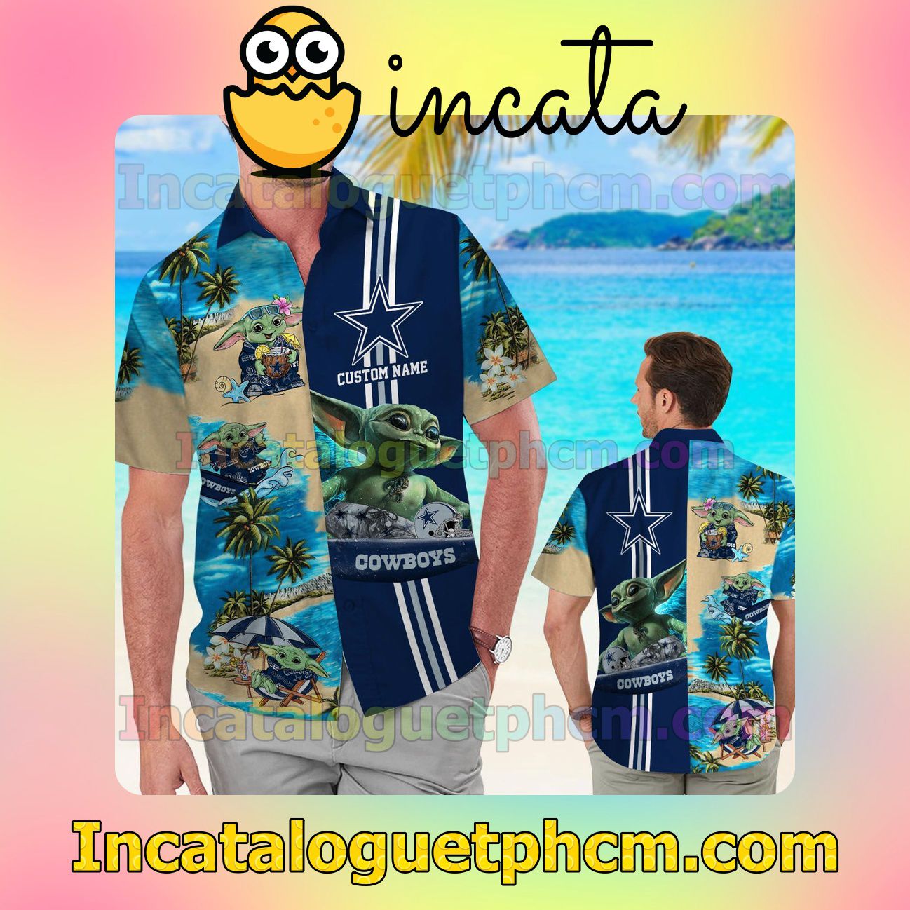 Personalized Dallas Cowboys Baby Yoda Beach Vacation Shirt, Swim Shorts