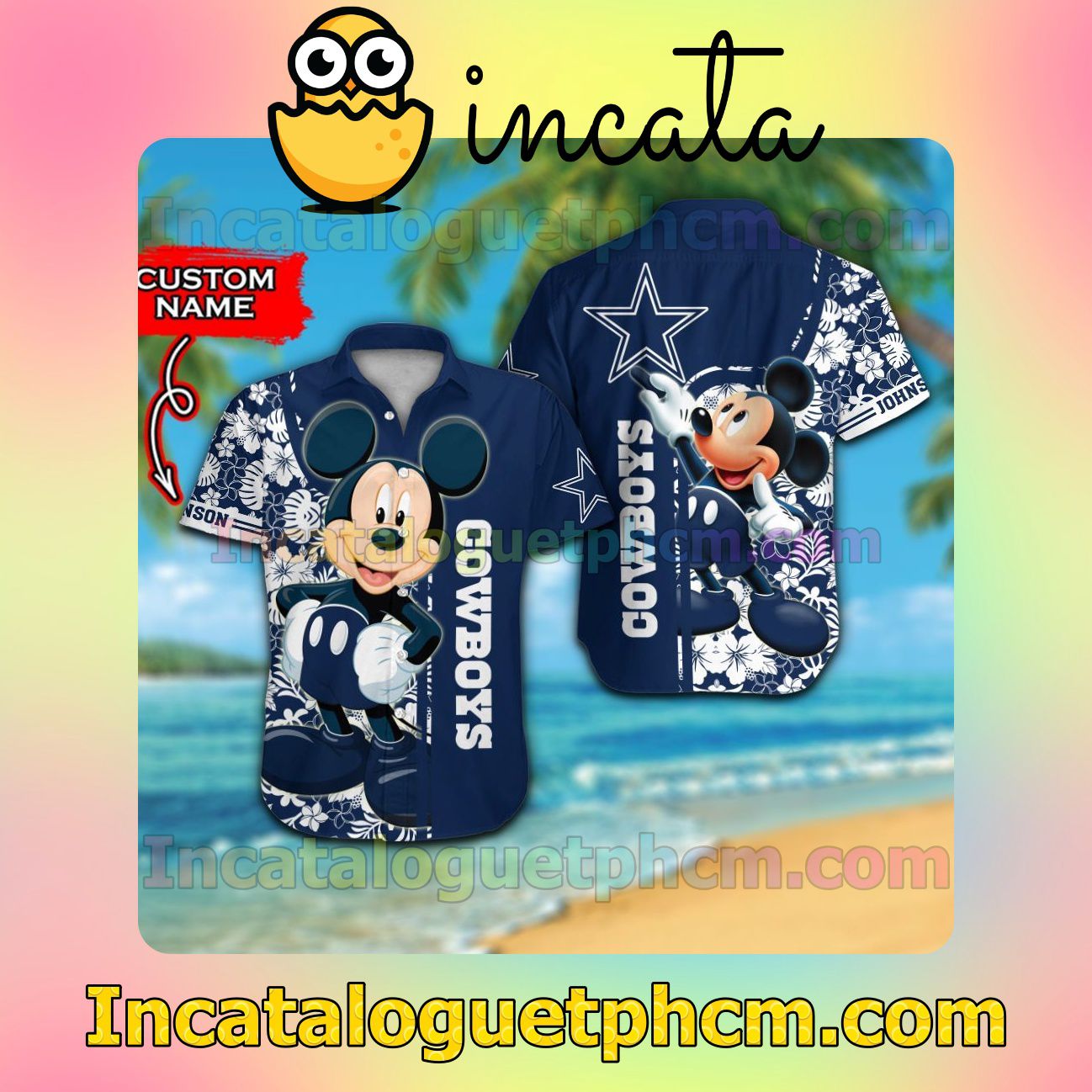 Personalized Dallas Cowboys & Mickey Mouse Beach Vacation Shirt, Swim Shorts