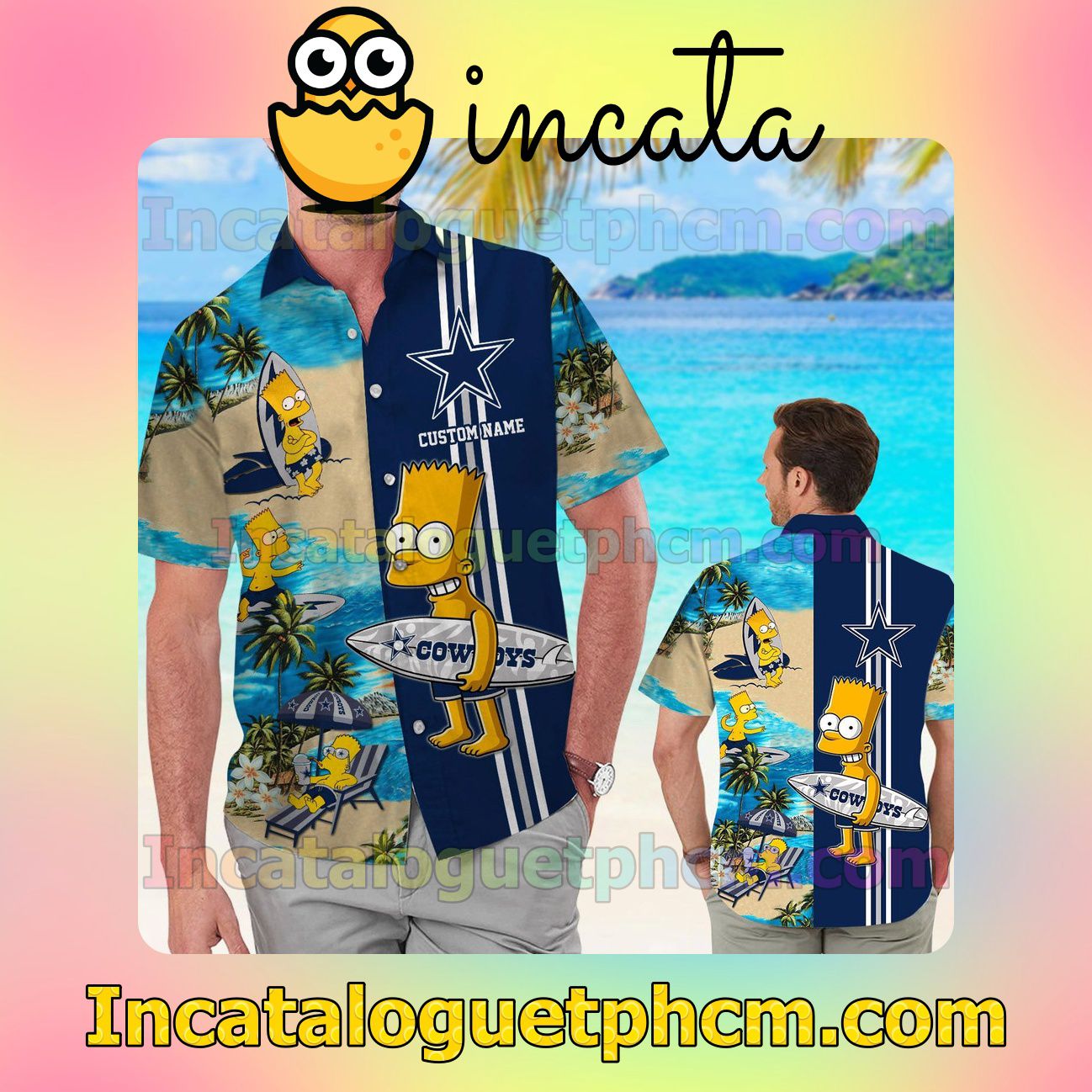 Personalized Dallas Cowboys Simpsons Beach Vacation Shirt, Swim Shorts