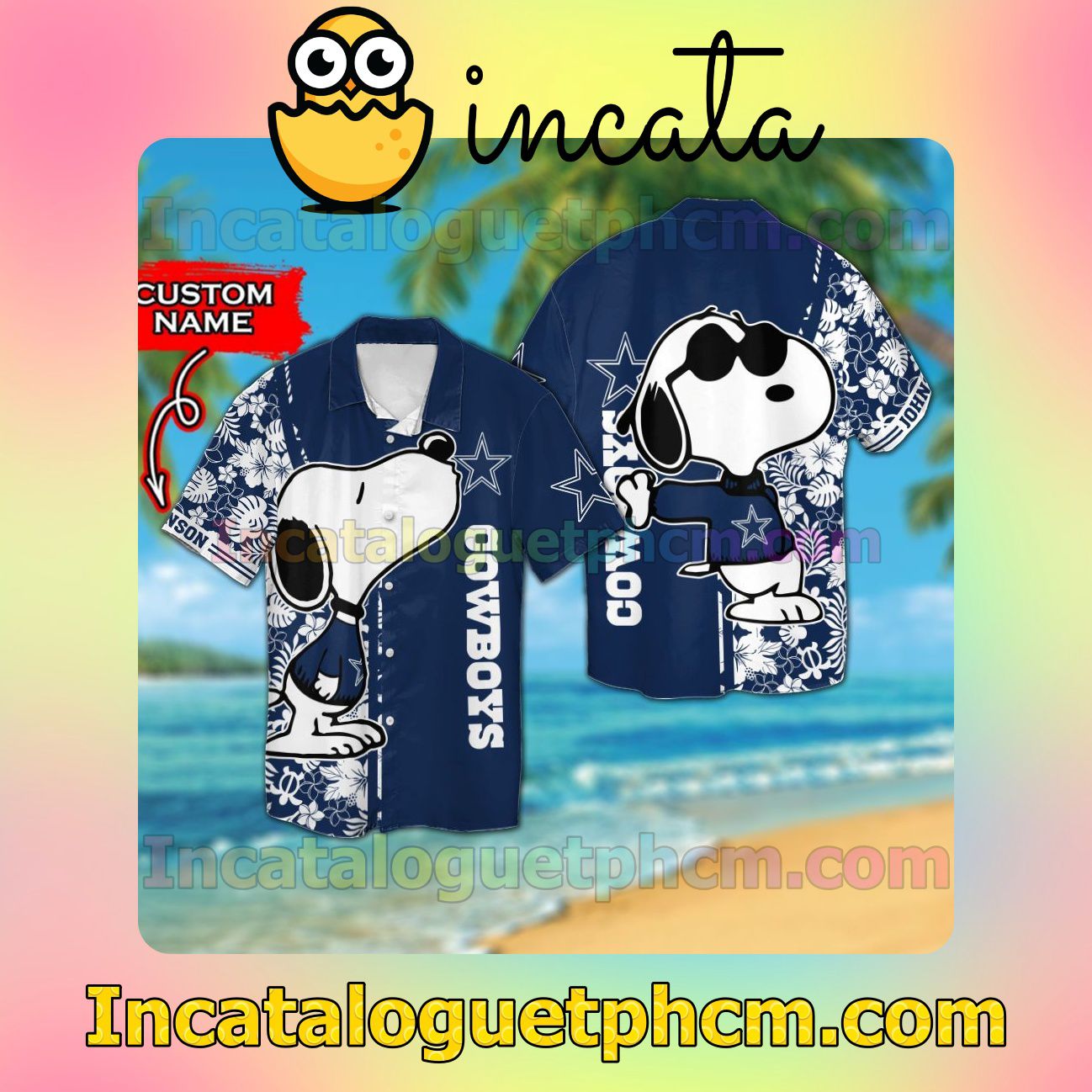 Personalized Dallas Cowboys & Snoopy Beach Vacation Shirt, Swim Shorts