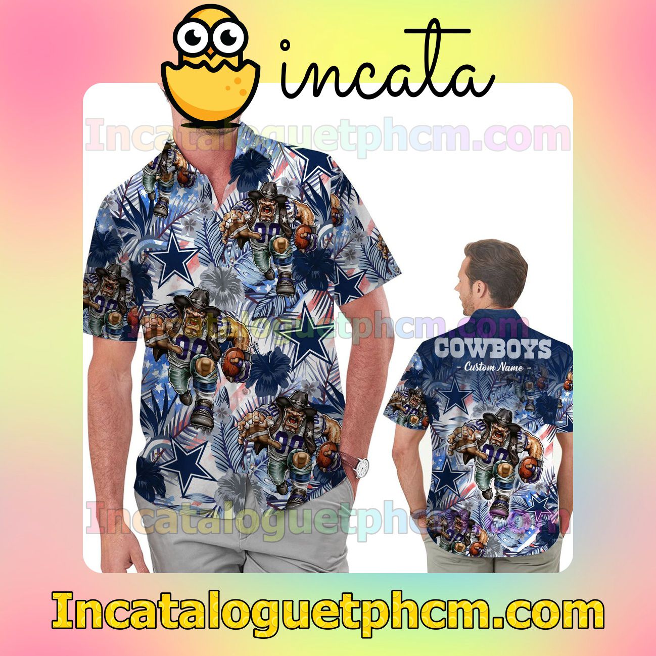 Personalized Dallas Cowboys Tropical Floral America Flag Aloha Beach Vacation Shirt, Swim Shorts