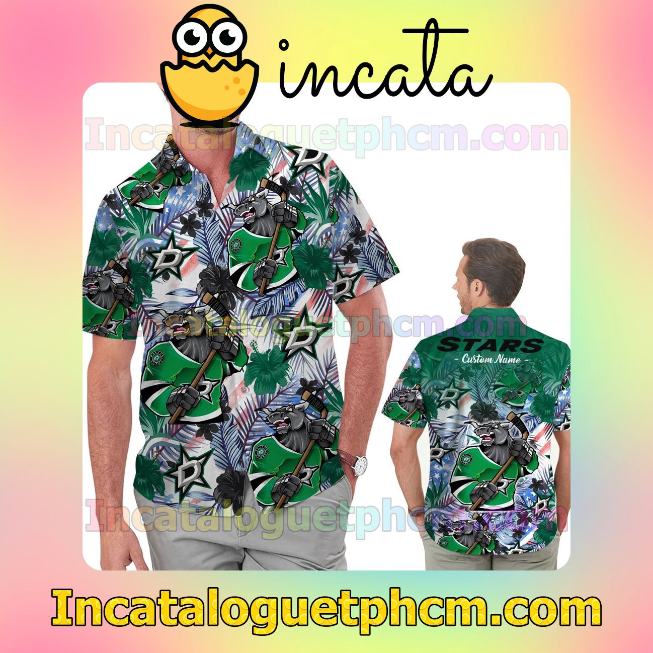 Personalized Dallas Stars Tropical Floral America Flag Beach Vacation Shirt, Swim Shorts