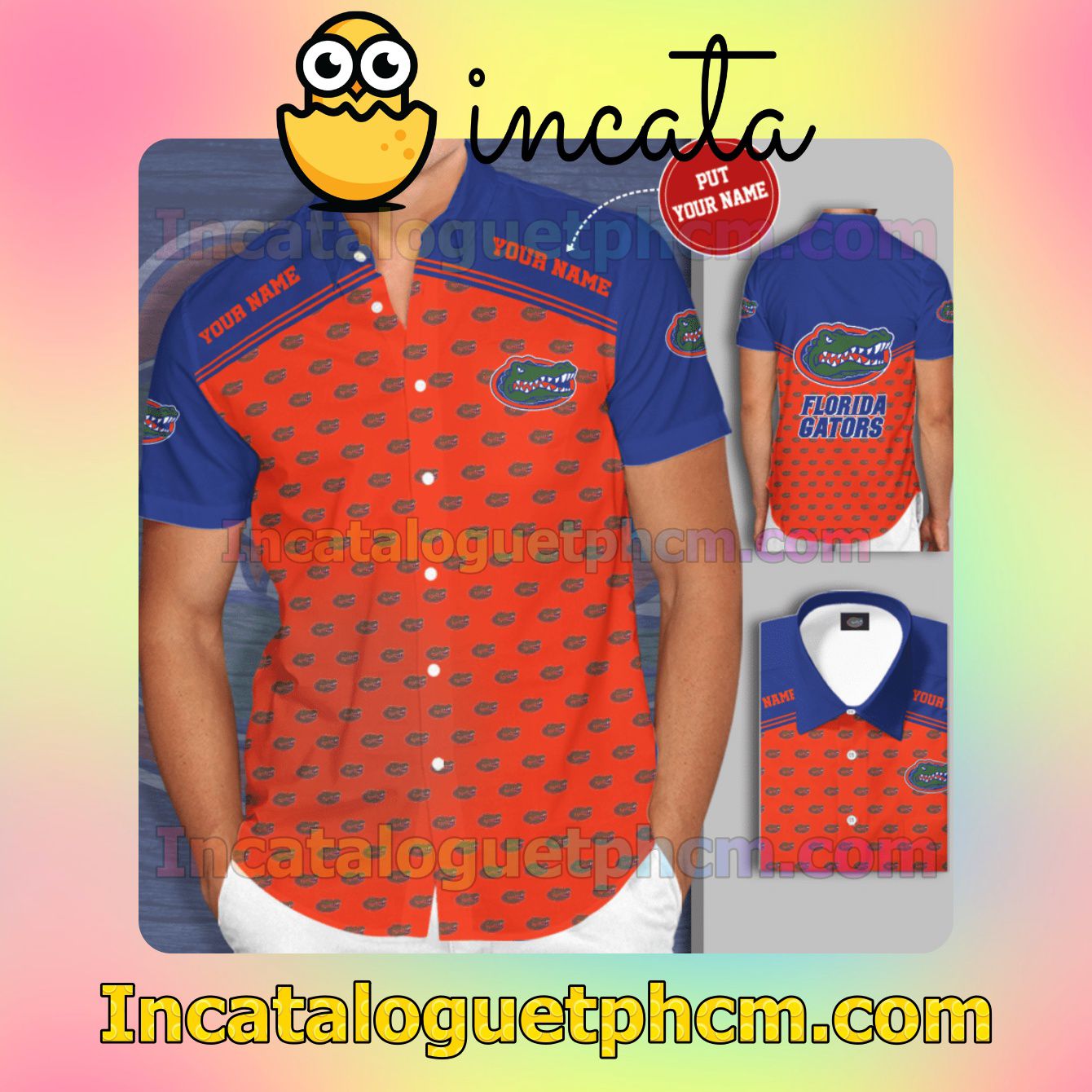 Personalized Florida Gators Football Team Orange Button Shirt And Swim Trunk