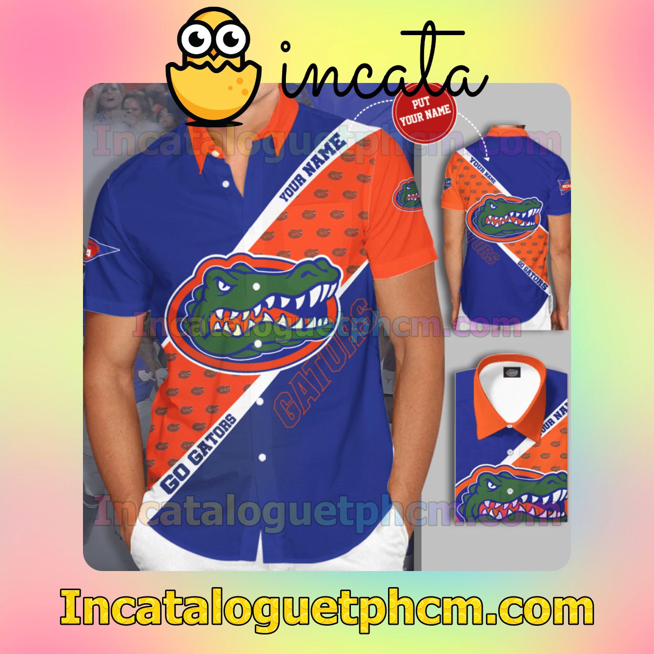 Personalized Florida Gators Logo Go Gators Blue Orange Button Shirt And Swim Trunk