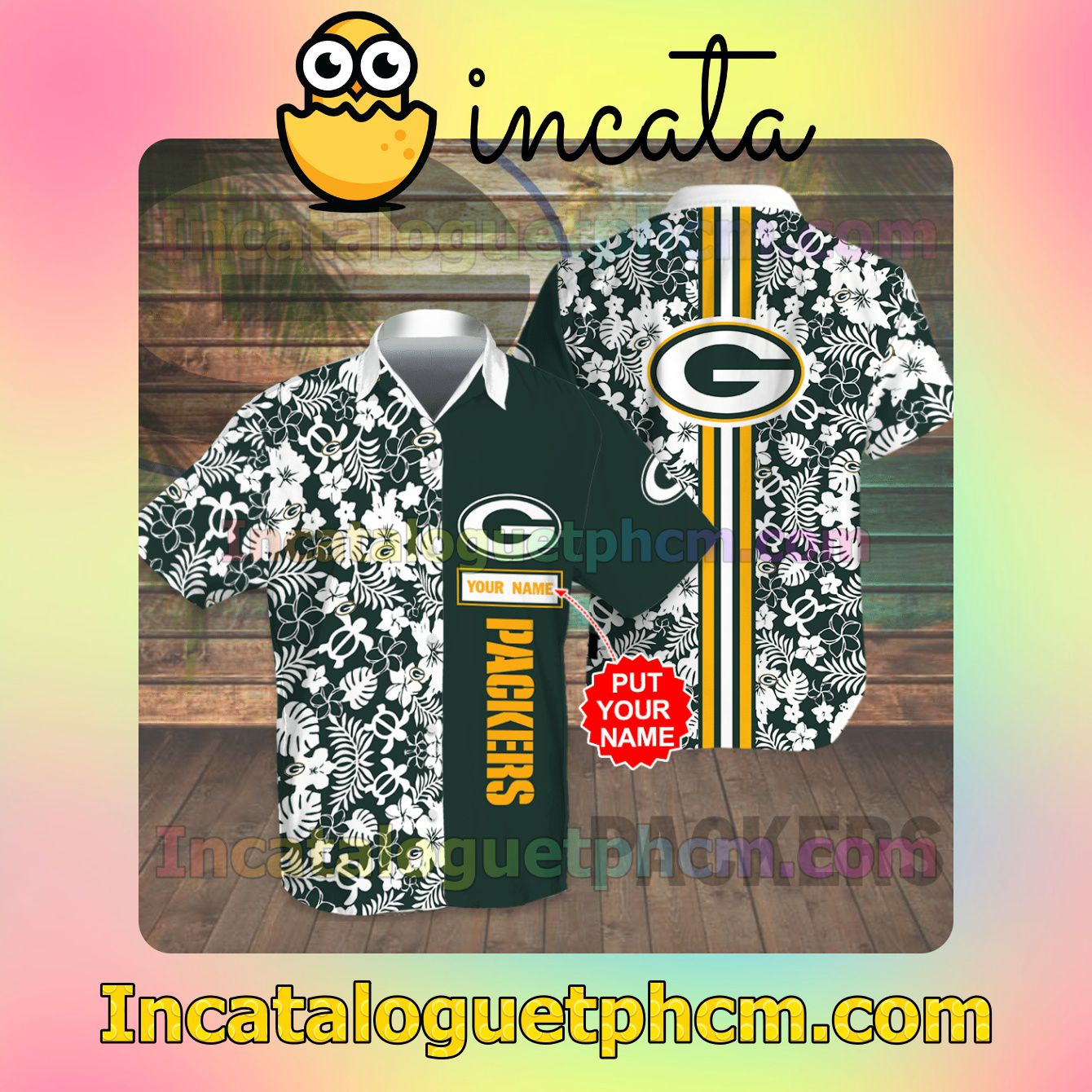 Personalized Green Bay Packers Flowery Dark Green Button Shirt And Swim Trunk