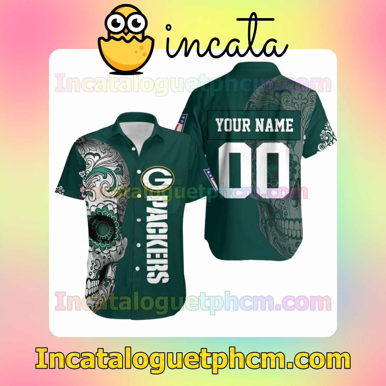 Personalized Green Bay Packers Nfl Sugar Skull Custom Short Sleeve Shirt