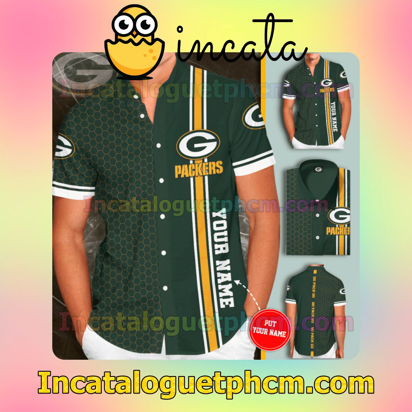 Personalized Green Bay Packers Sport Team Green Button Shirt And Swim Trunk
