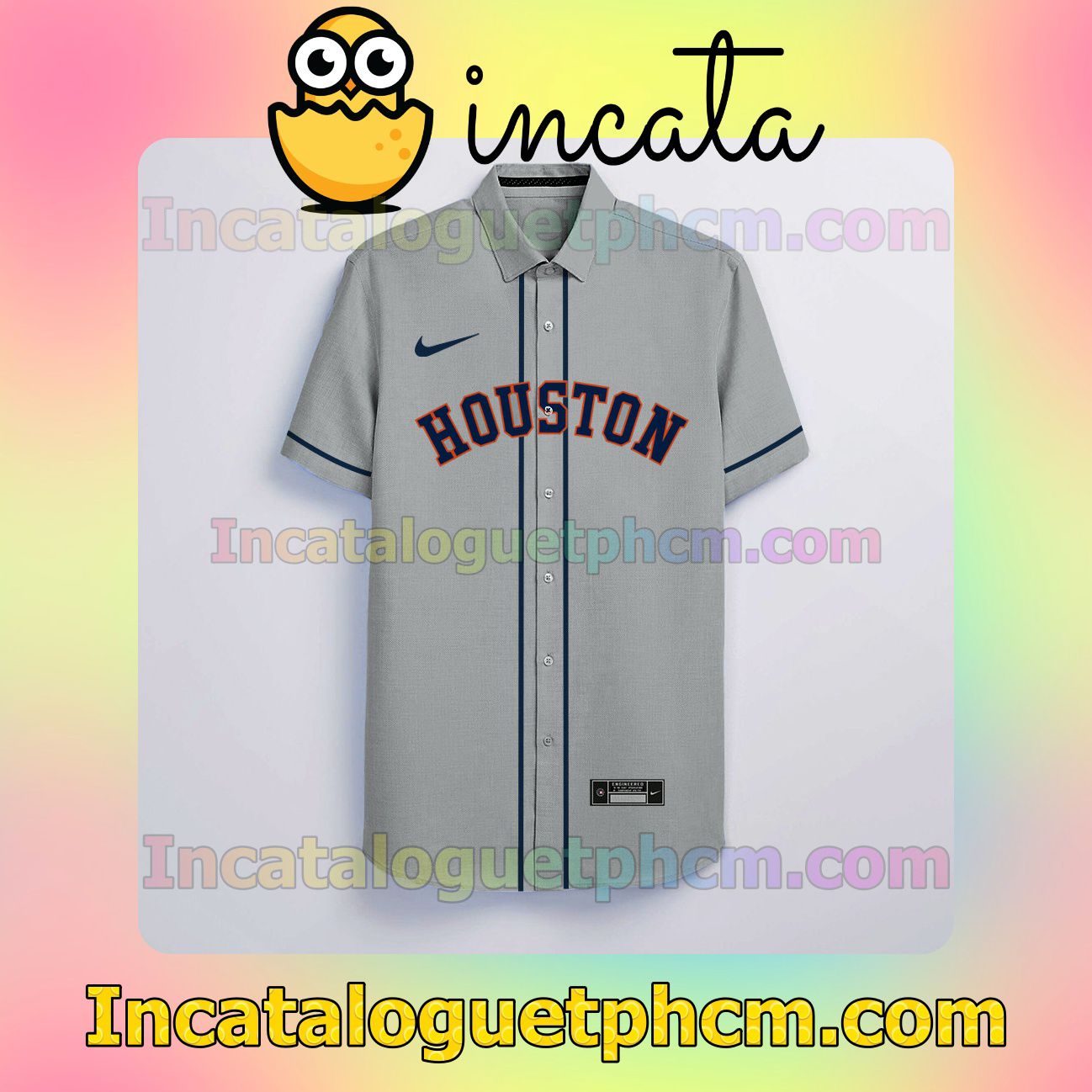 Personalized Houston Astros Gray Button Shirt And Swim Trunk