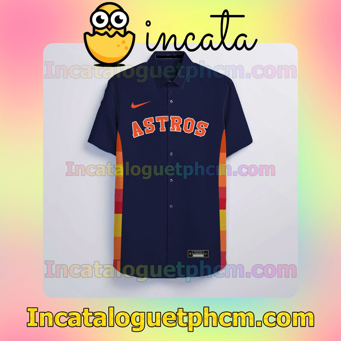 Personalized Houston Astros Navy Button Shirt And Swim Trunk