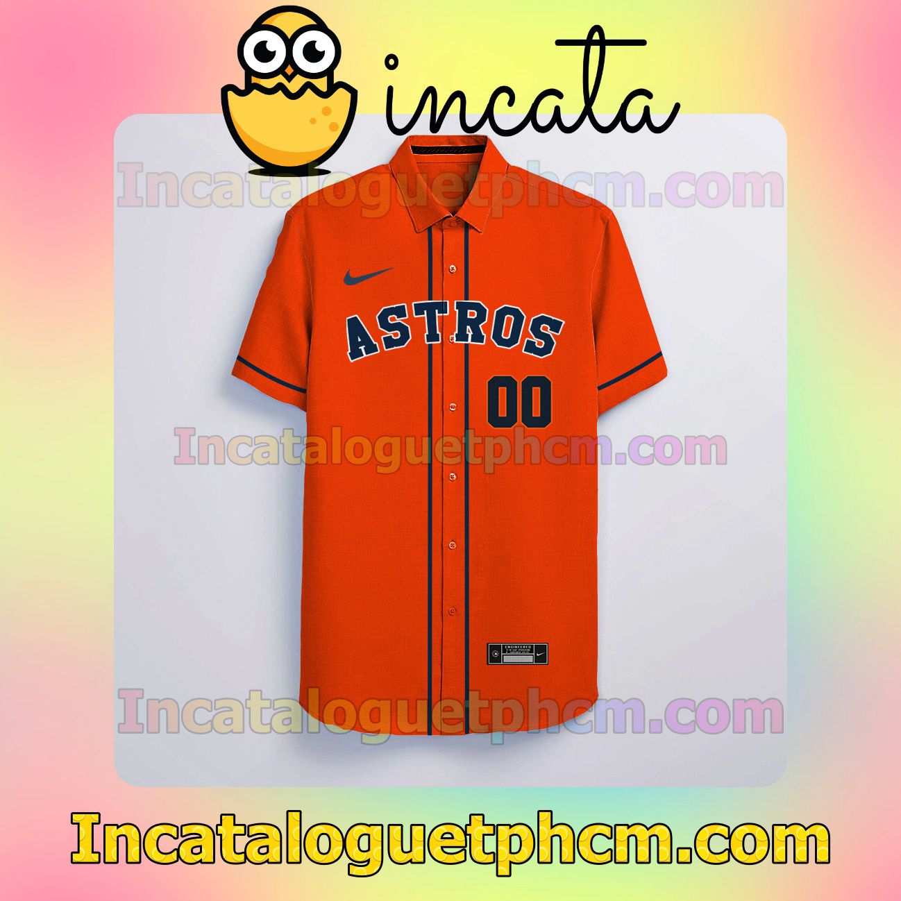 Personalized Houston Astros Orange Button Shirt And Swim Trunk