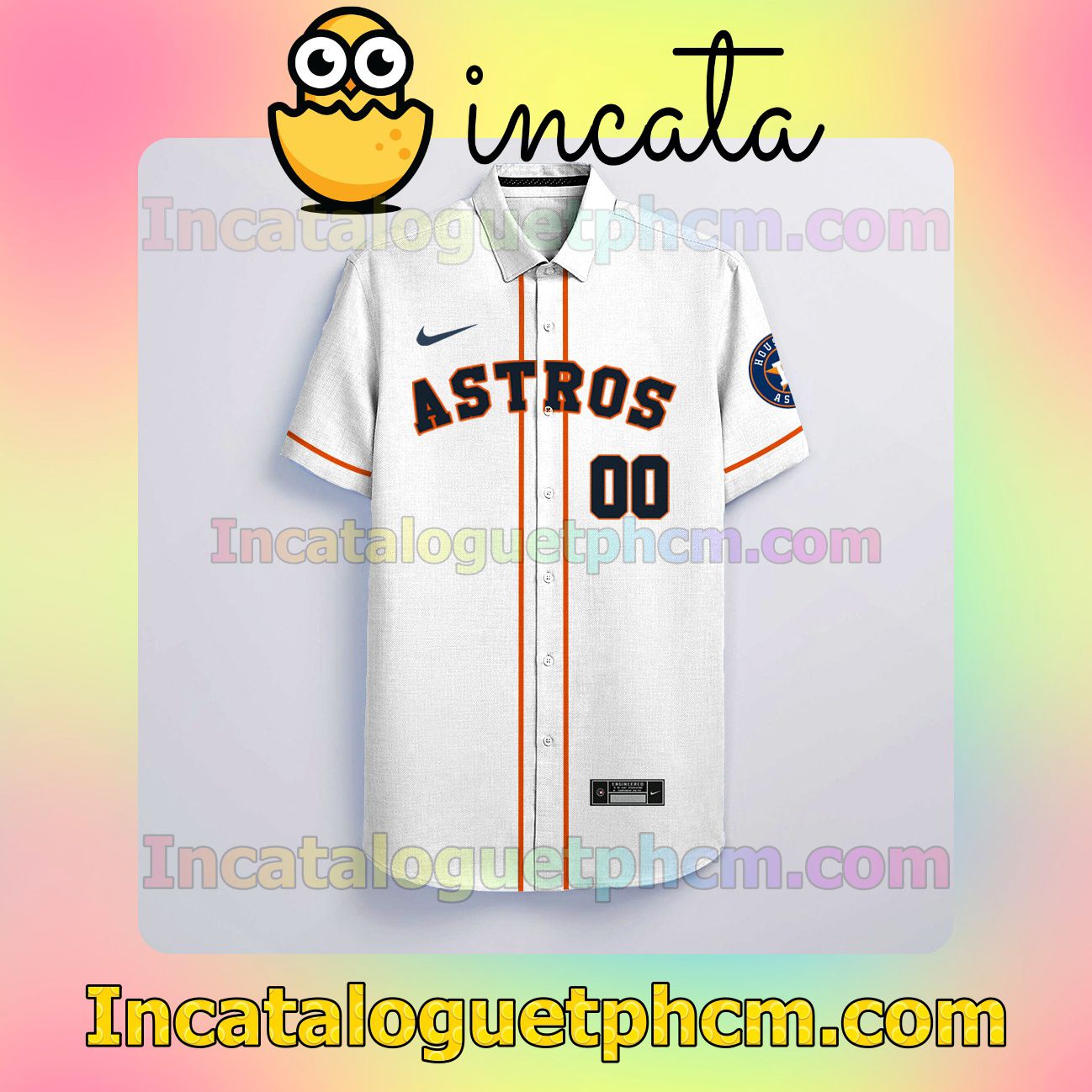 Personalized Houston Astros White Button Shirt And Swim Trunk