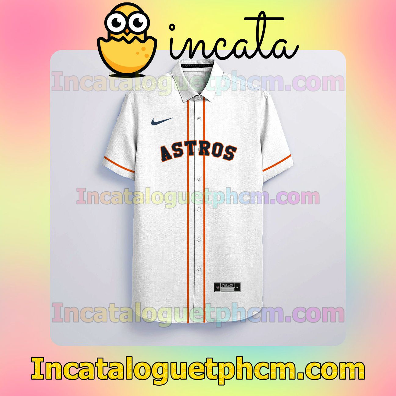 Personalized Houston Astros White Logo Branded Button Shirt And Swim Trunk