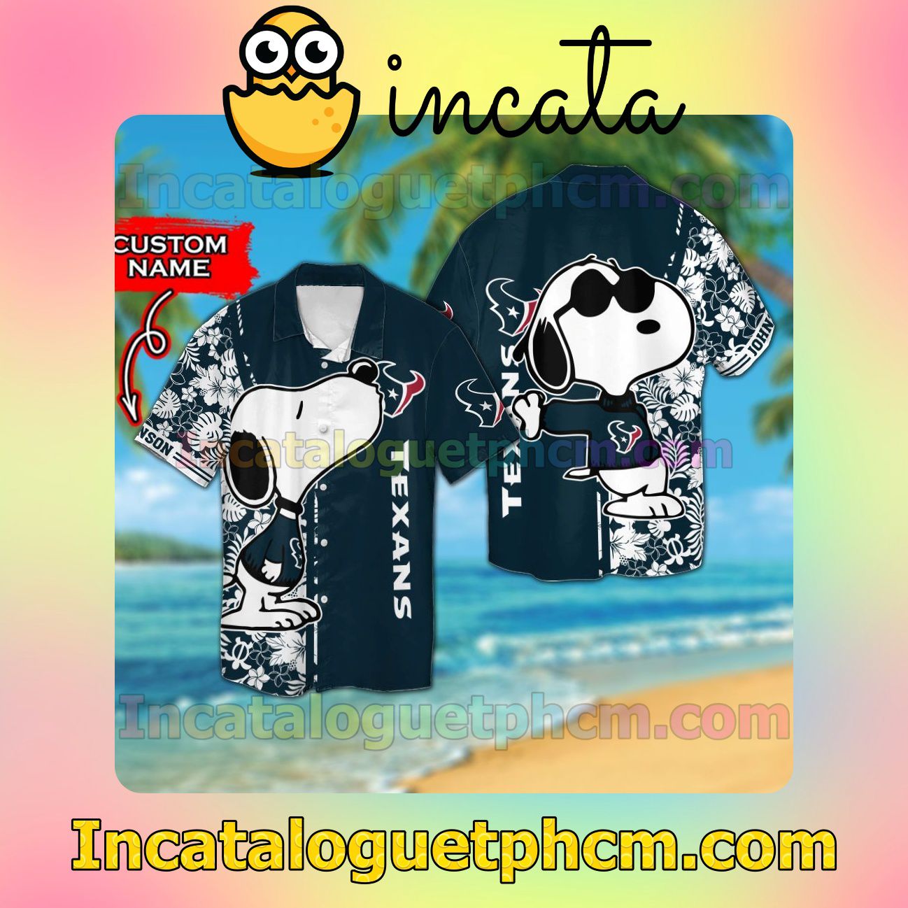 Personalized Houston Texans & Snoopy Beach Vacation Shirt, Swim Shorts
