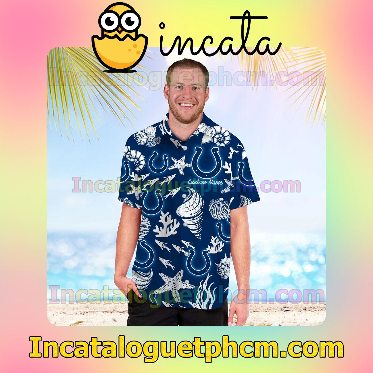 Personalized Indianapolis Colts Beach Vacation Shirt, Swim Shorts