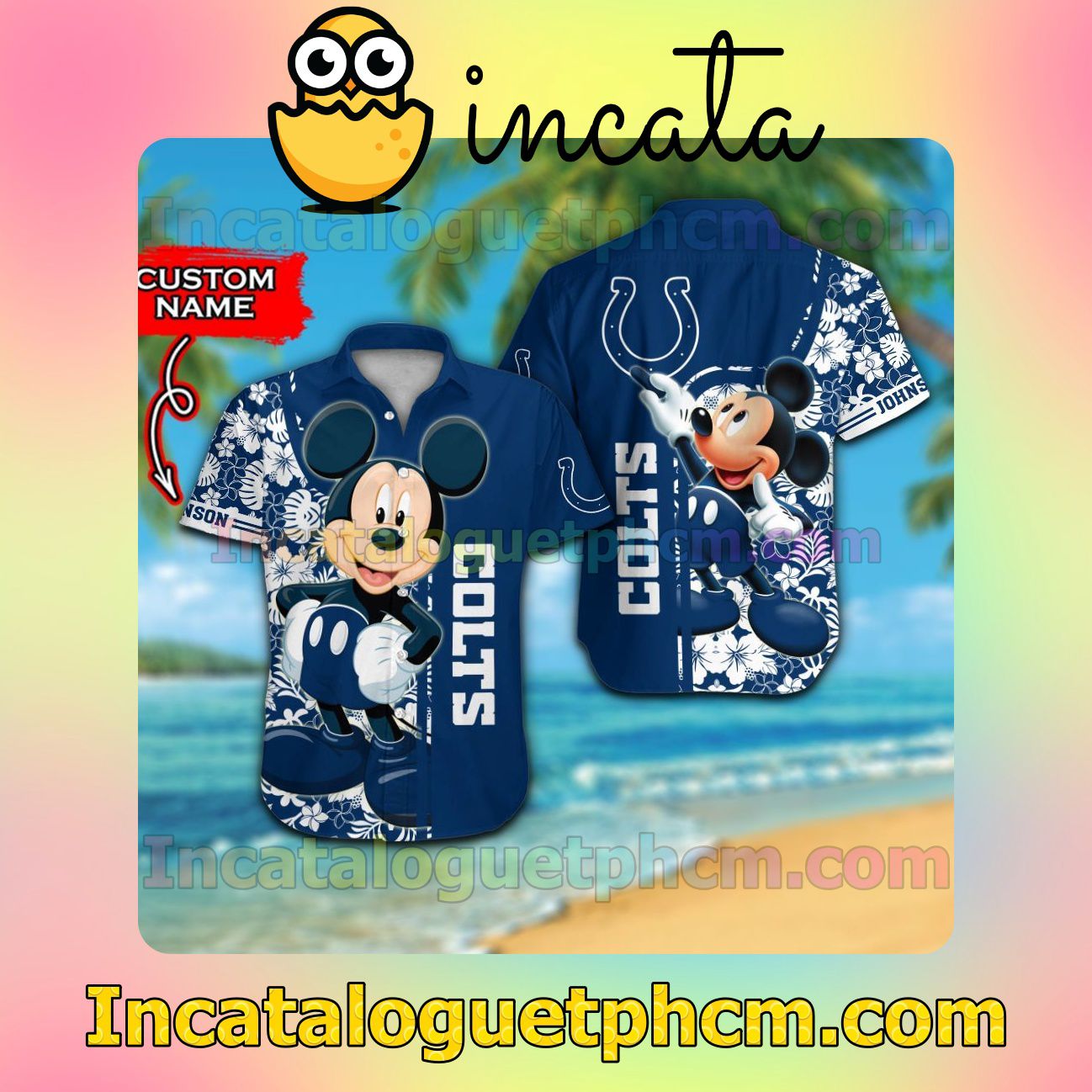 Personalized Indianapolis Colts & Mickey Mouse Beach Vacation Shirt, Swim Shorts