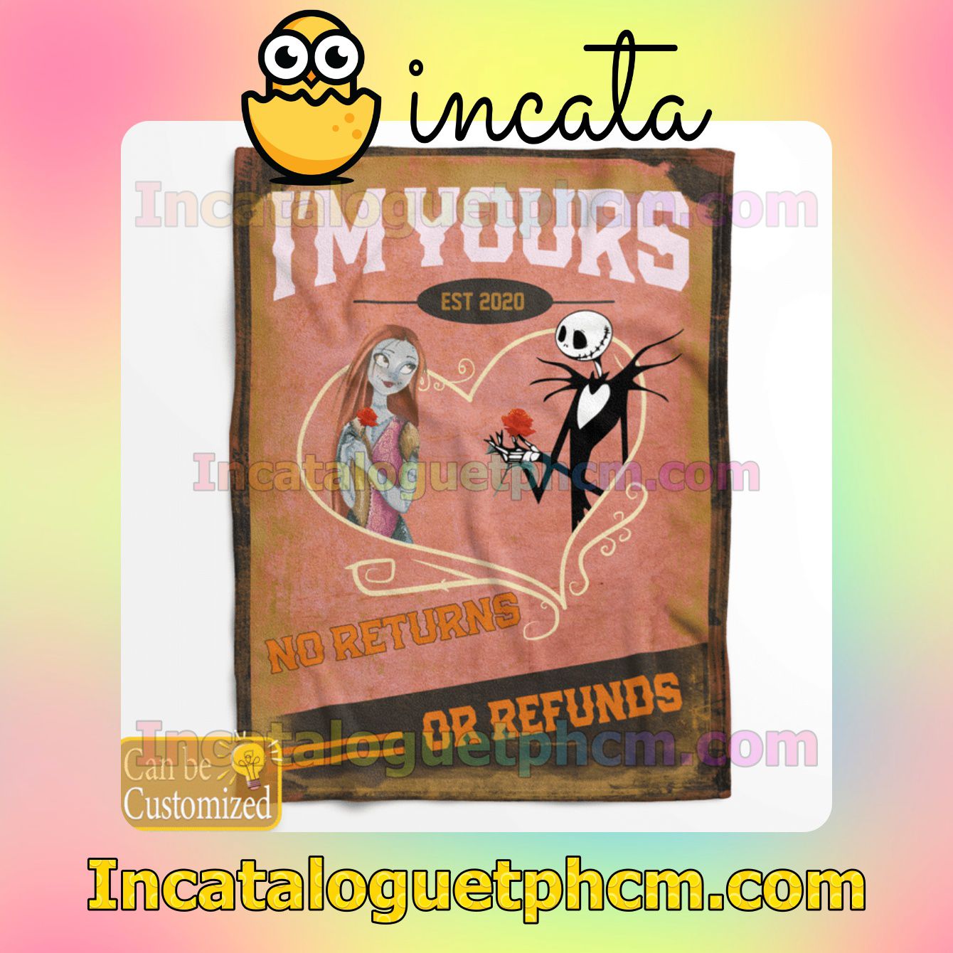 Fast Shipping Personalized Jack And Sally I'm Yours No Returns Or Refunds Gift Mom Dad Blankets