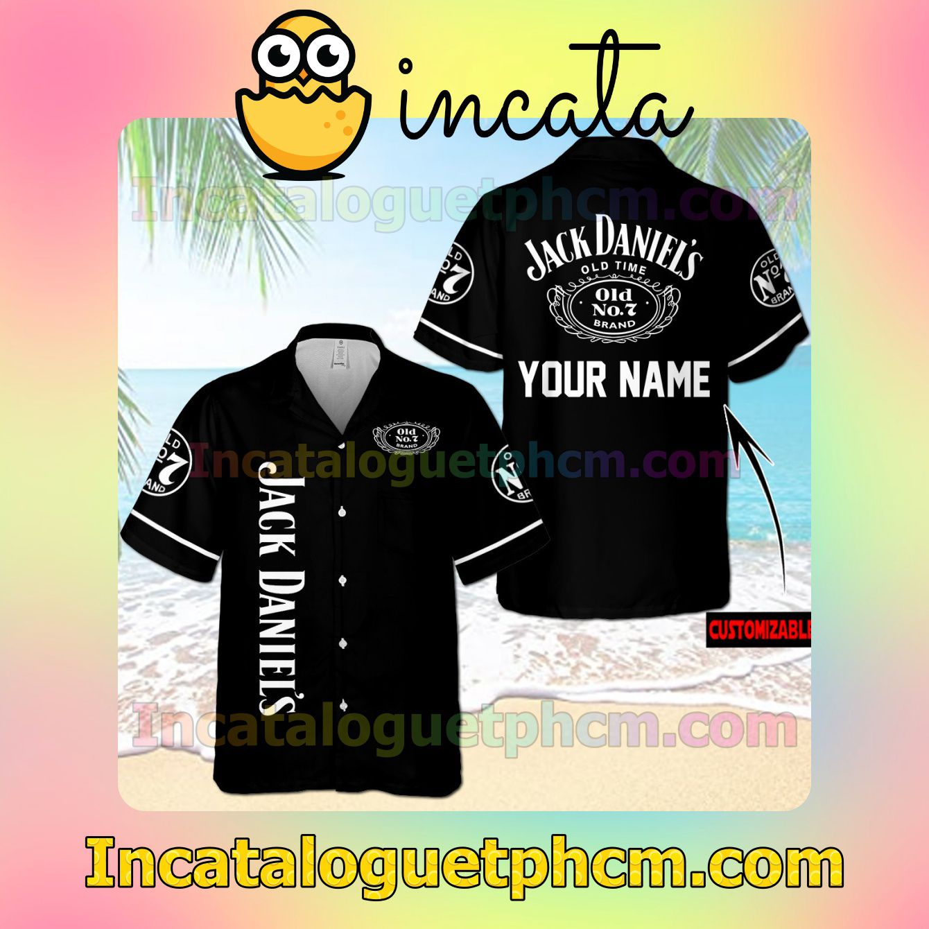 Personalized Jack Daniel's Old Time Black Button Shirt And Swim Trunk