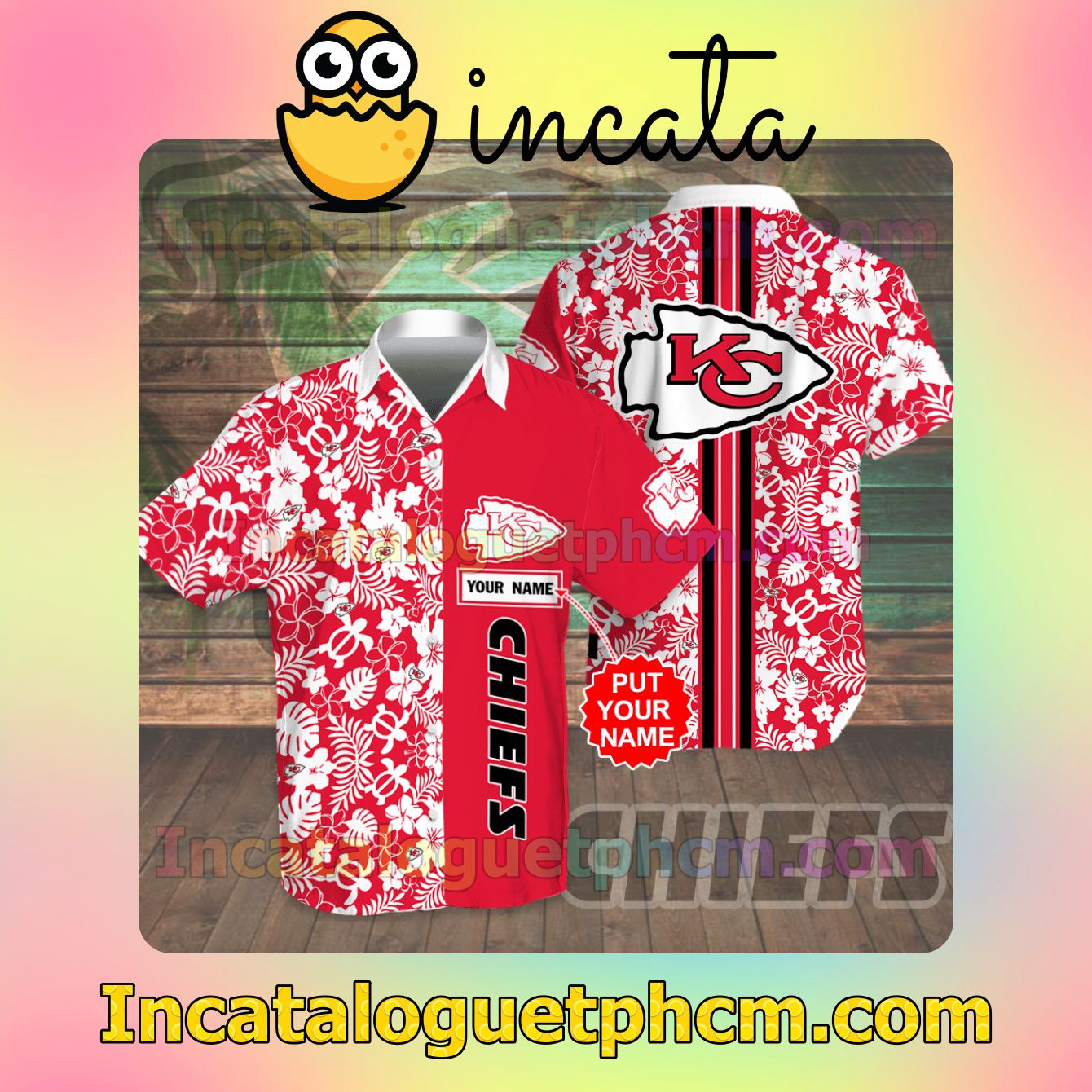 Personalized Kansas City Chiefs Flowery Red Button Shirt And Swim Trunk