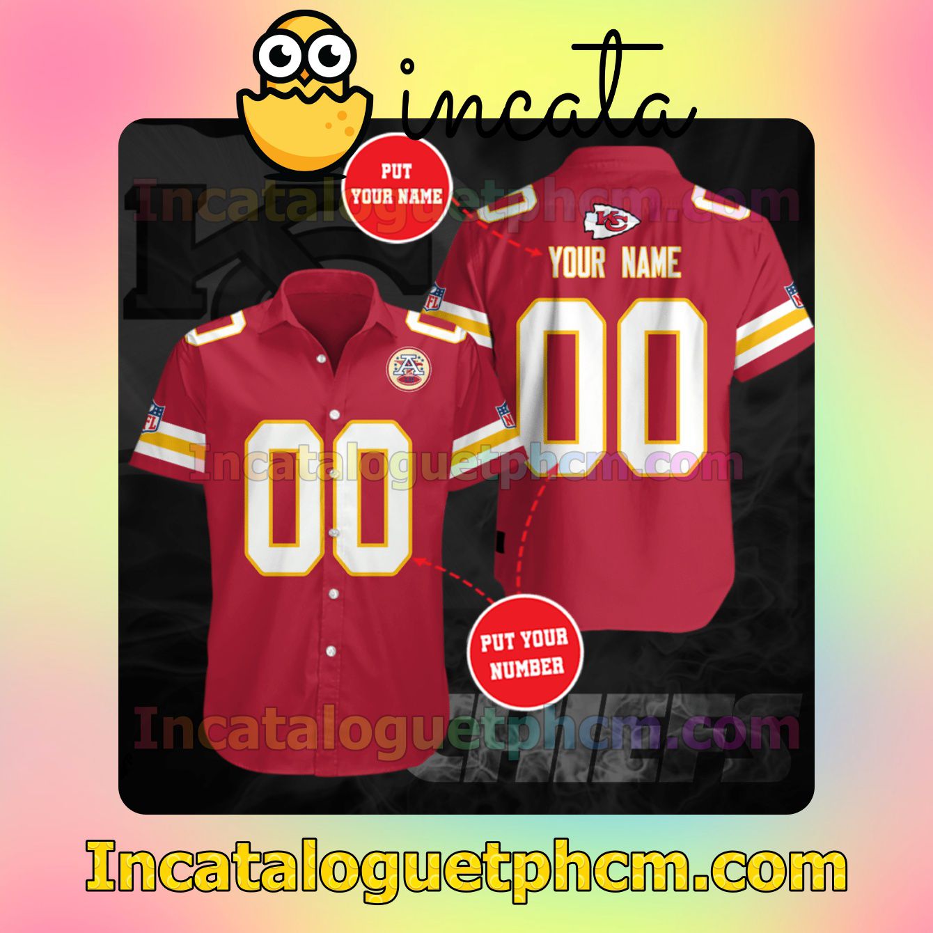 Personalized Kansas City Chiefs Football Red Button Shirt And Swim Trunk