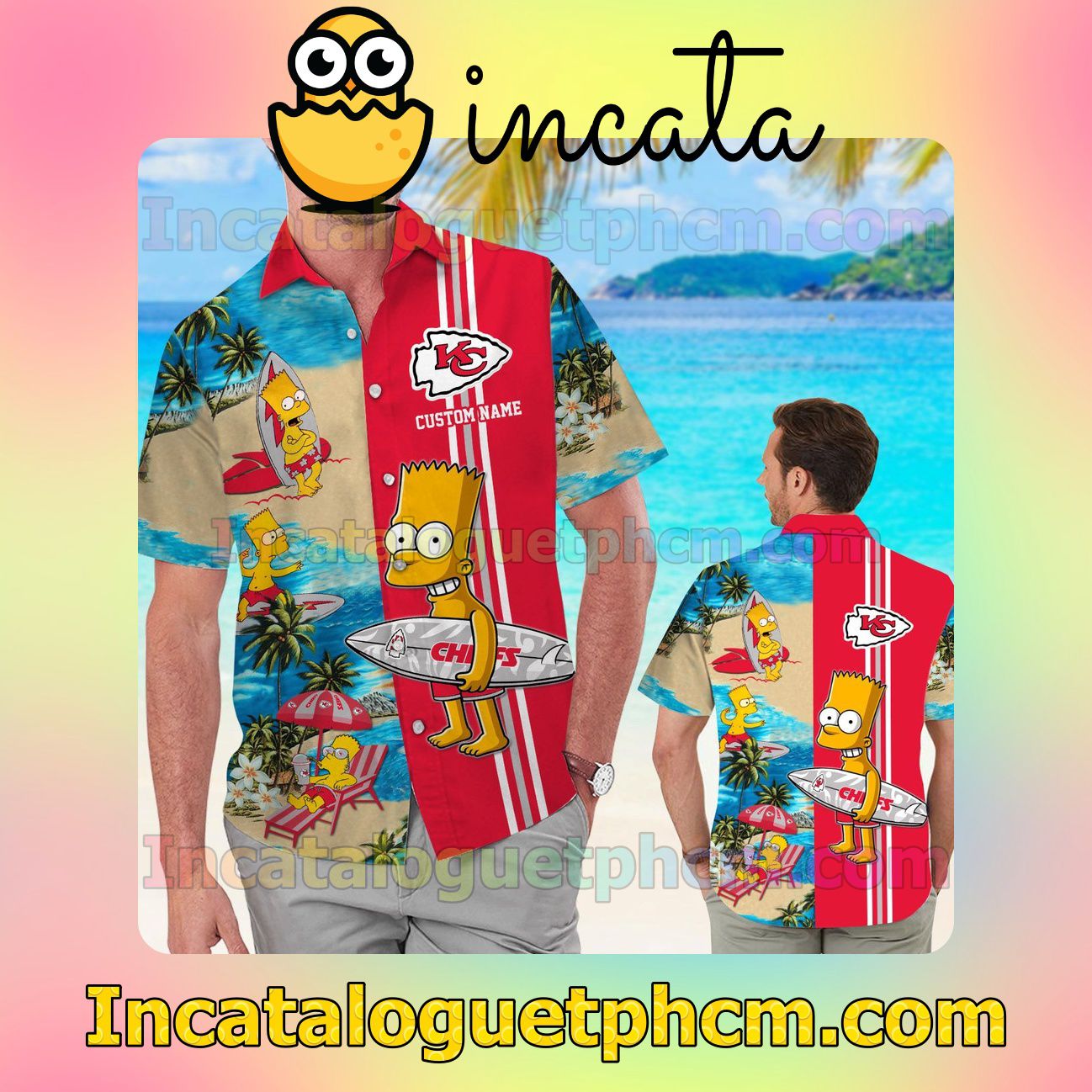 Personalized Kansas City Chiefs Simpsons Beach Vacation Shirt, Swim Shorts