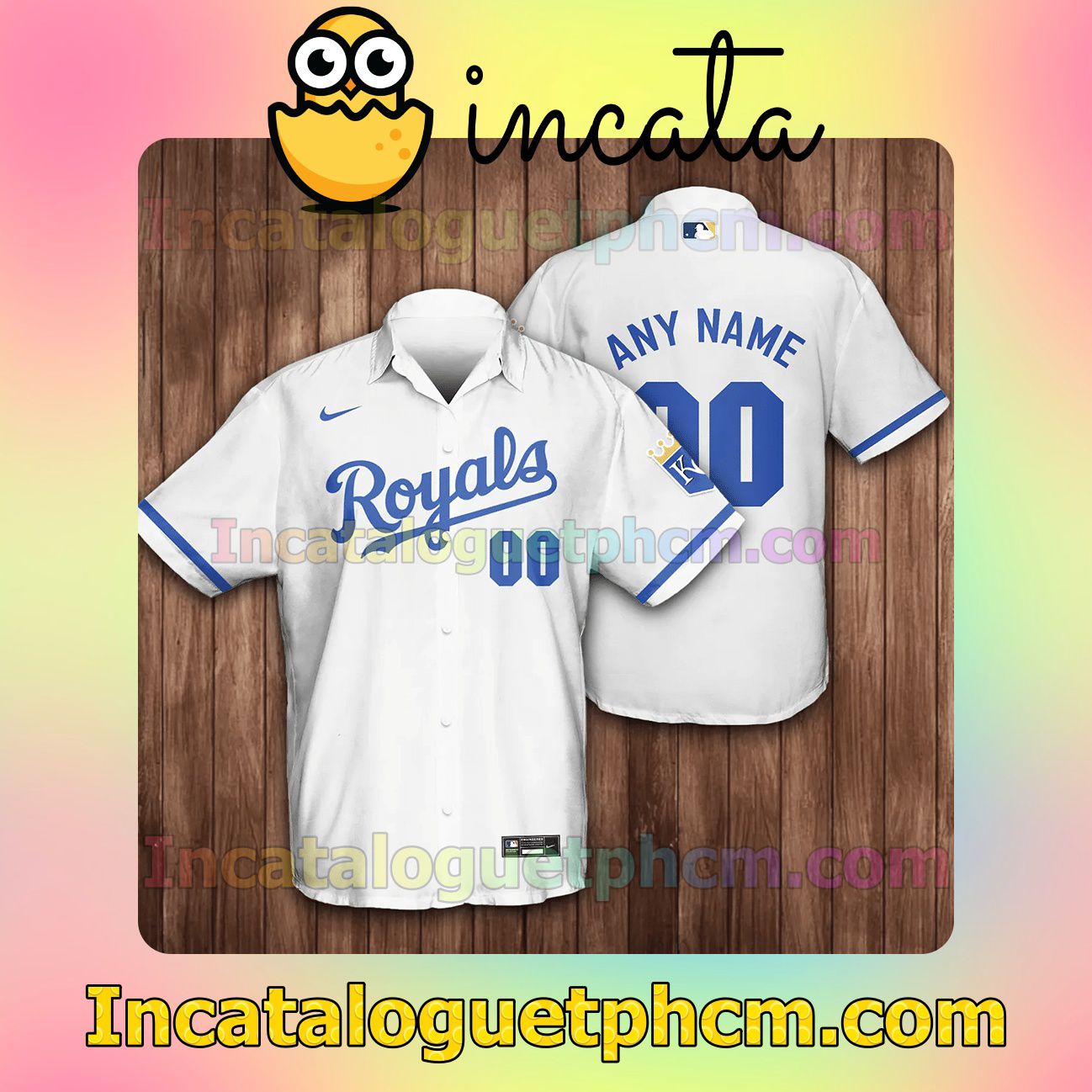 Personalized Kansas City Royals Baseball White Button Shirt And Swim Trunk