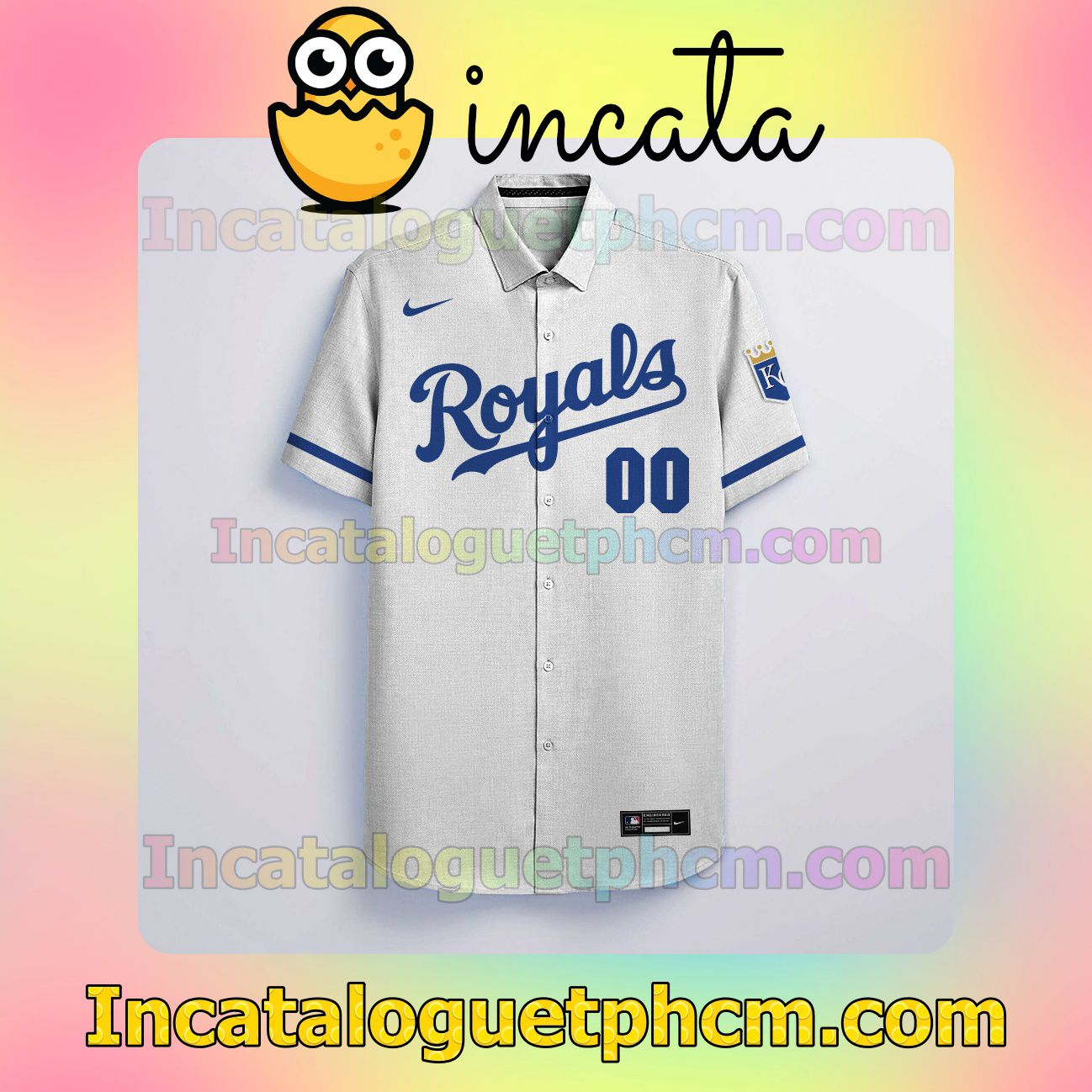 Personalized Kansas City Royals White Button Shirt And Swim Trunk