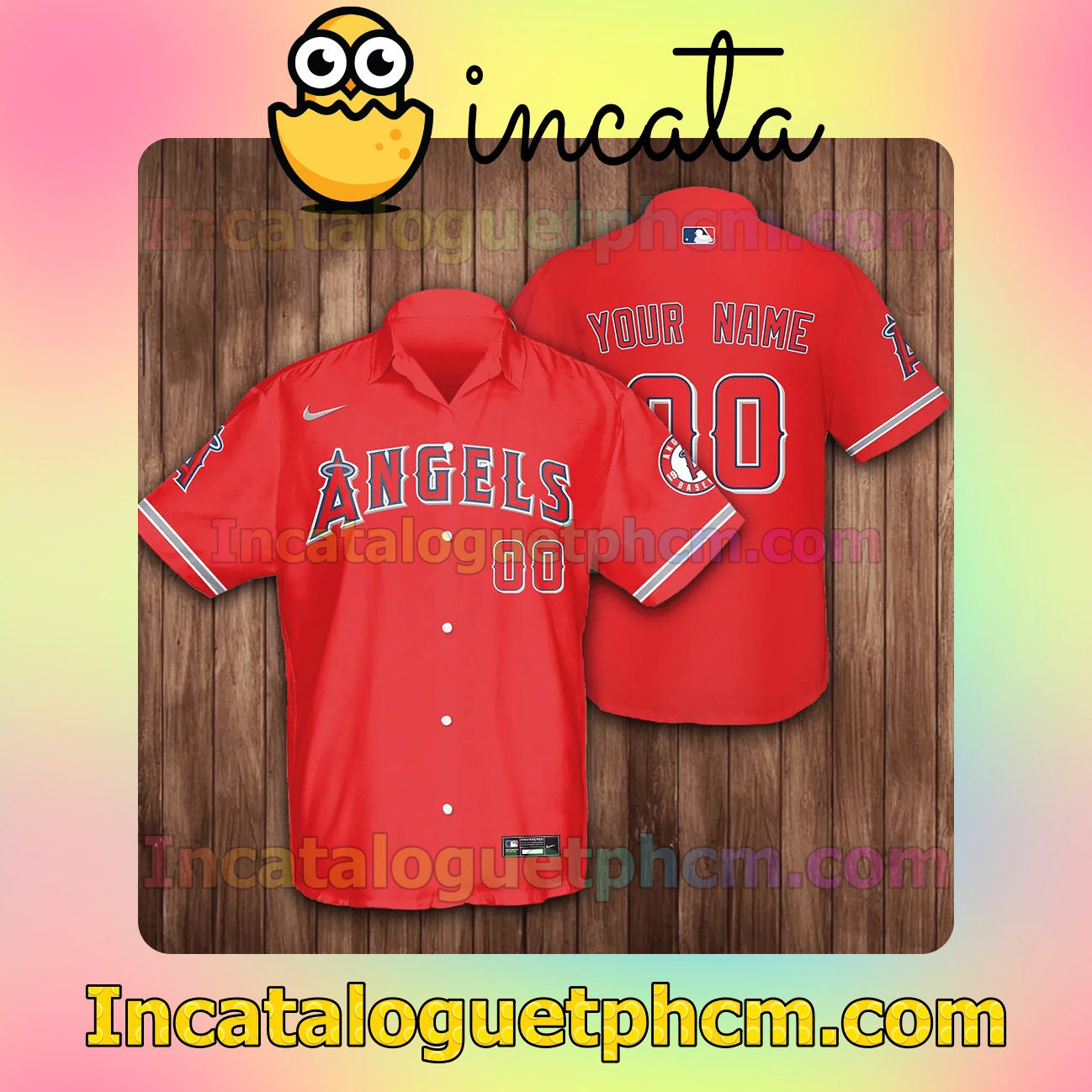 Personalized Los Angeles Angels Baseball Button Shirt And Swim Trunk