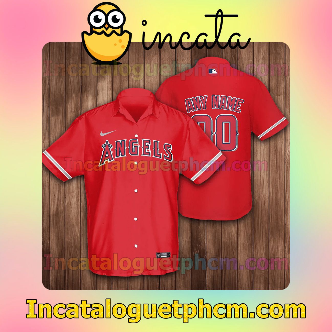 Personalized Los Angeles Angels Baseball Red Button Shirt And Swim Trunk
