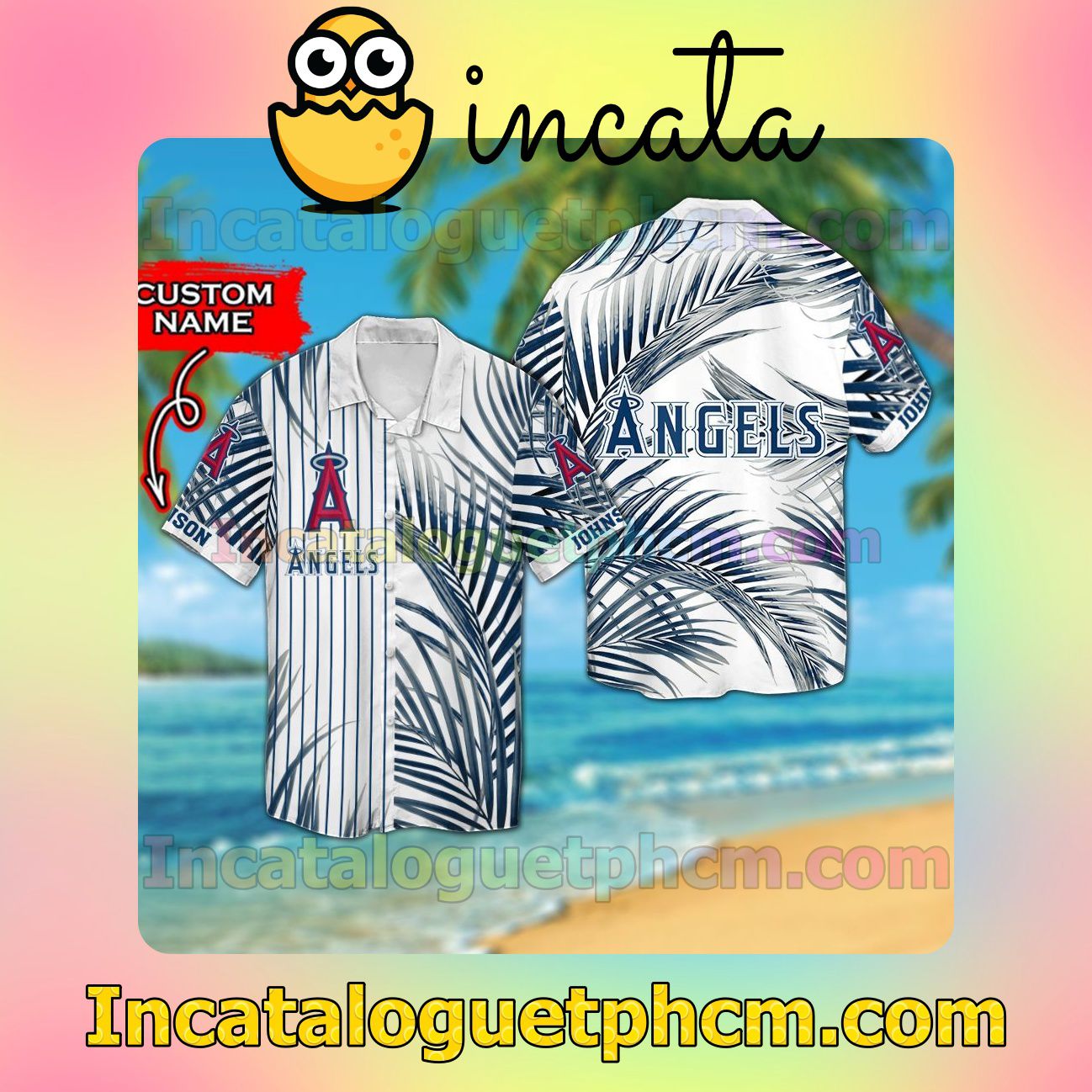 Personalized Los Angeles Angels Beach Vacation Shirt, Swim Shorts
