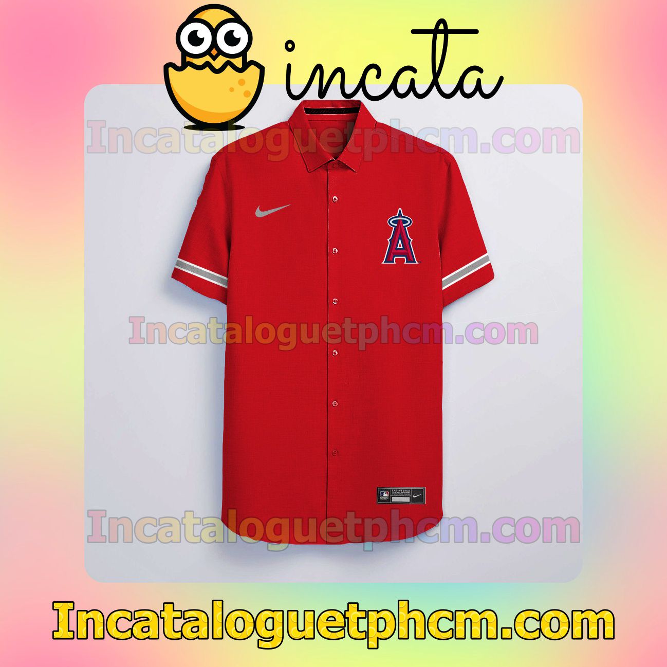 Personalized Los Angeles Angels Red Logo Branded Button Shirt And Swim Trunk