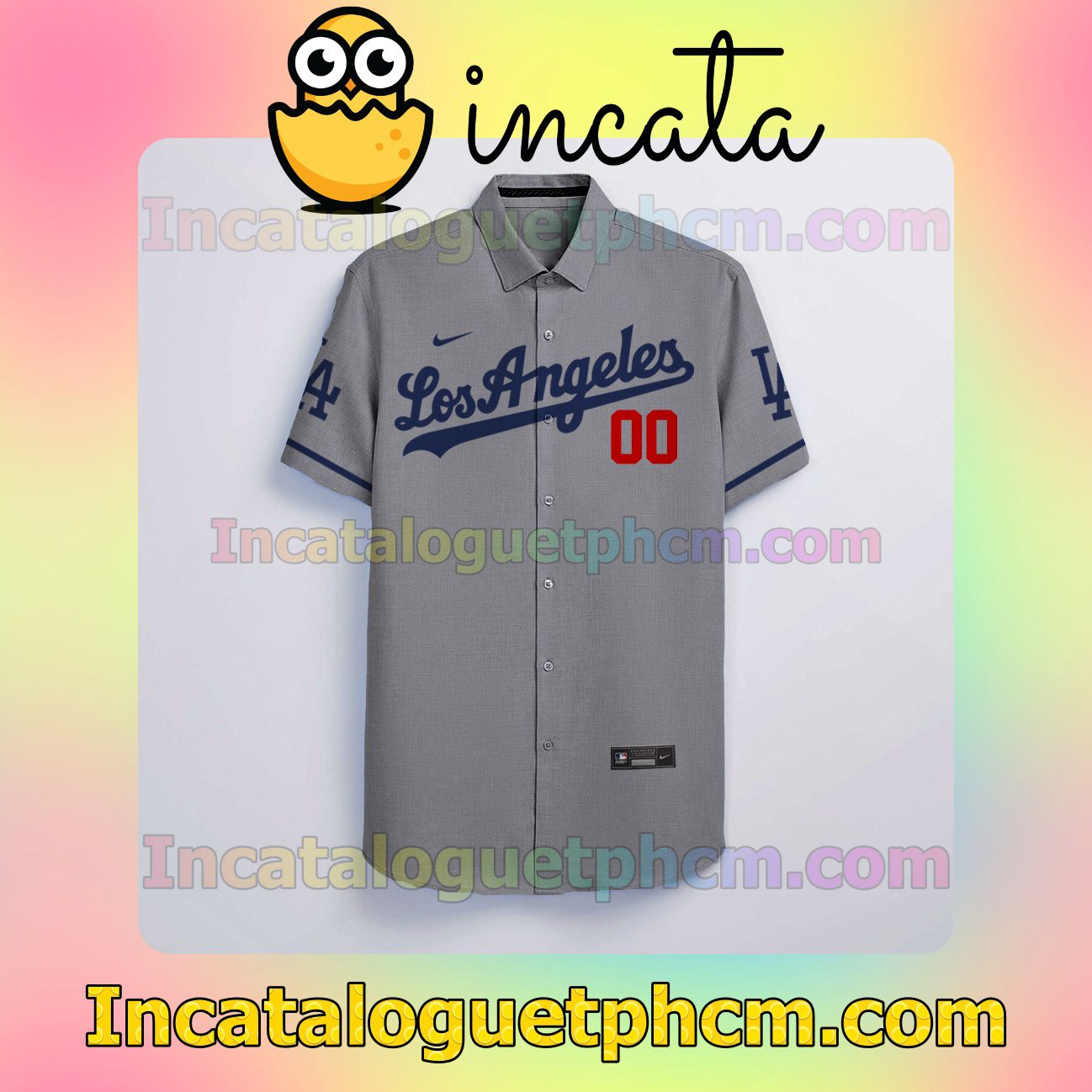Personalized Los Angeles Dodgers Gray Packer Lover Button Shirt And Swim Trunk