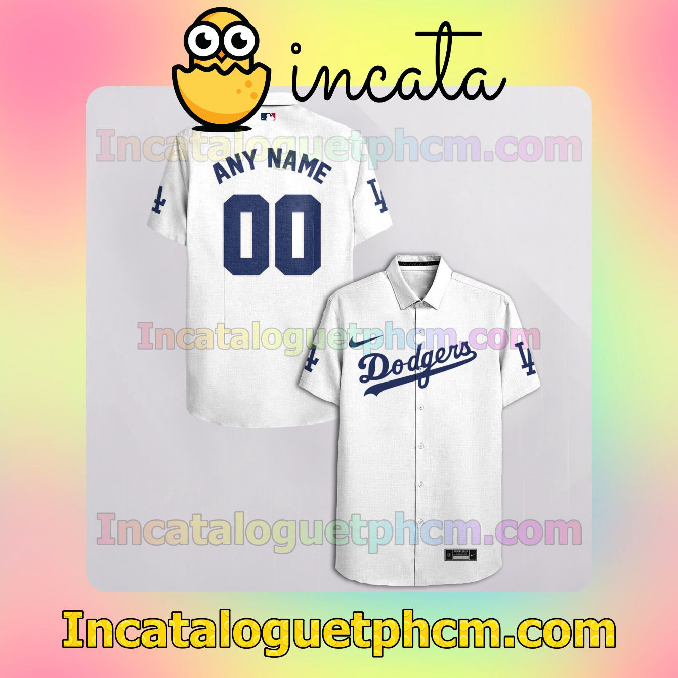Personalized Los Angeles Dodgers White Button Shirt And Swim Trunk