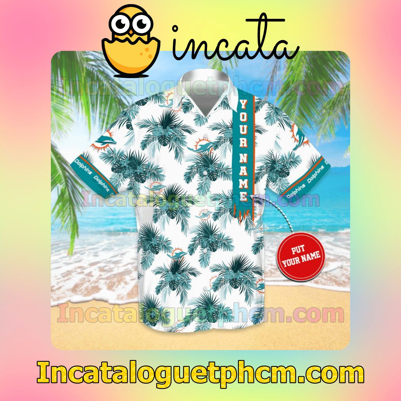 Personalized Miami Dolphins Football Team Button Shirt And Swim Trunk