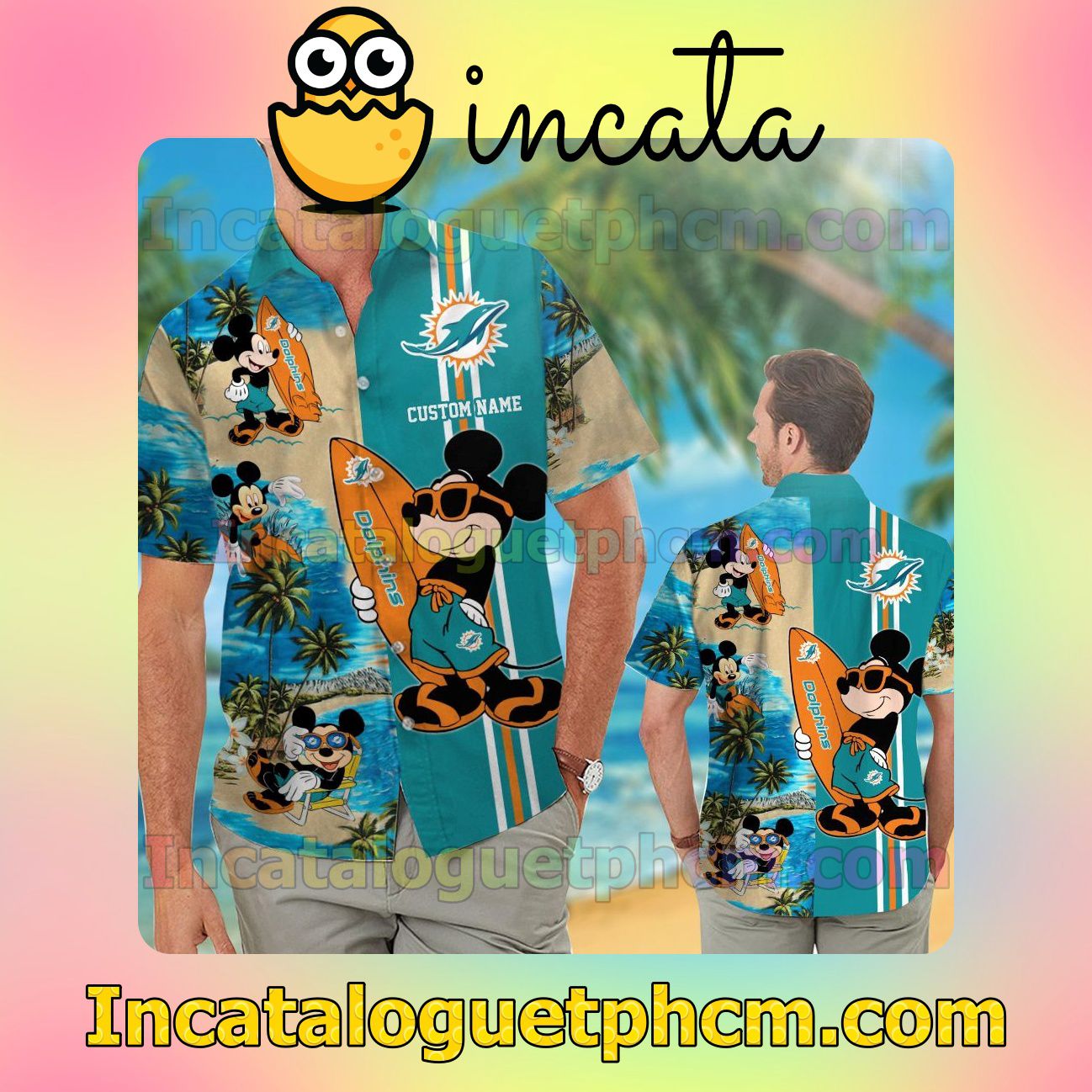 Personalized Miami Dolphins Mickey Beach Vacation Shirt, Swim Shorts