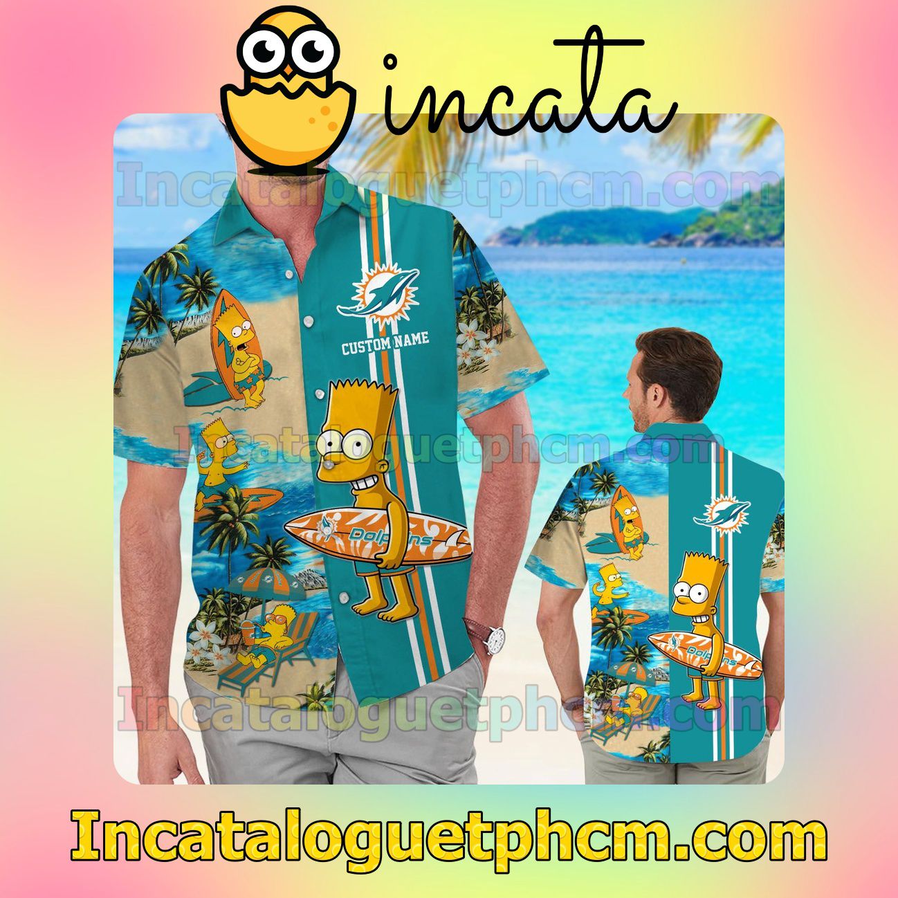 Personalized Miami Dolphins Simpsons Beach Vacation Shirt, Swim Shorts