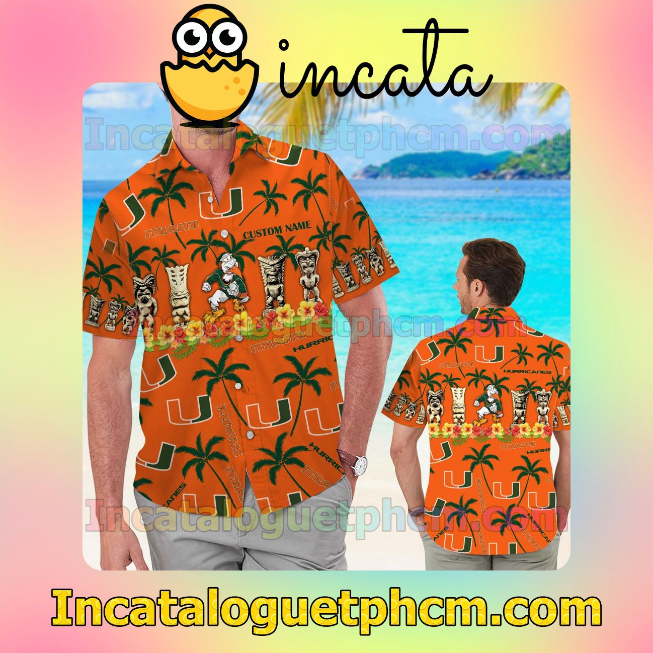 Personalized Miami Hurricanes Beach Vacation Shirt, Swim Shorts