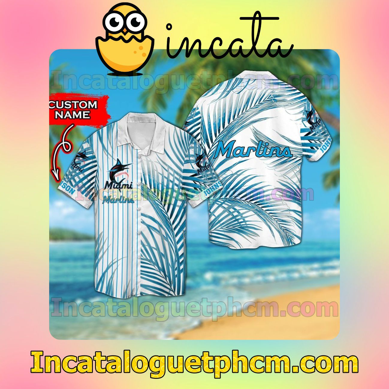 Personalized Miami Marlins Beach Vacation Shirt, Swim Shorts