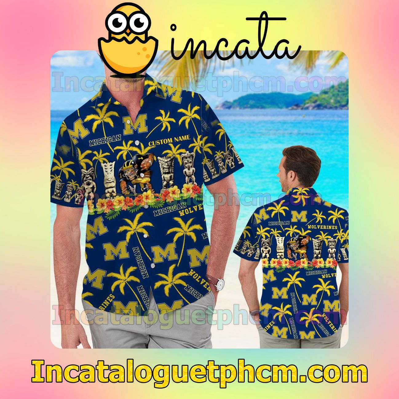 Personalized Michigan Wolverines Beach Vacation Shirt, Swim Shorts
