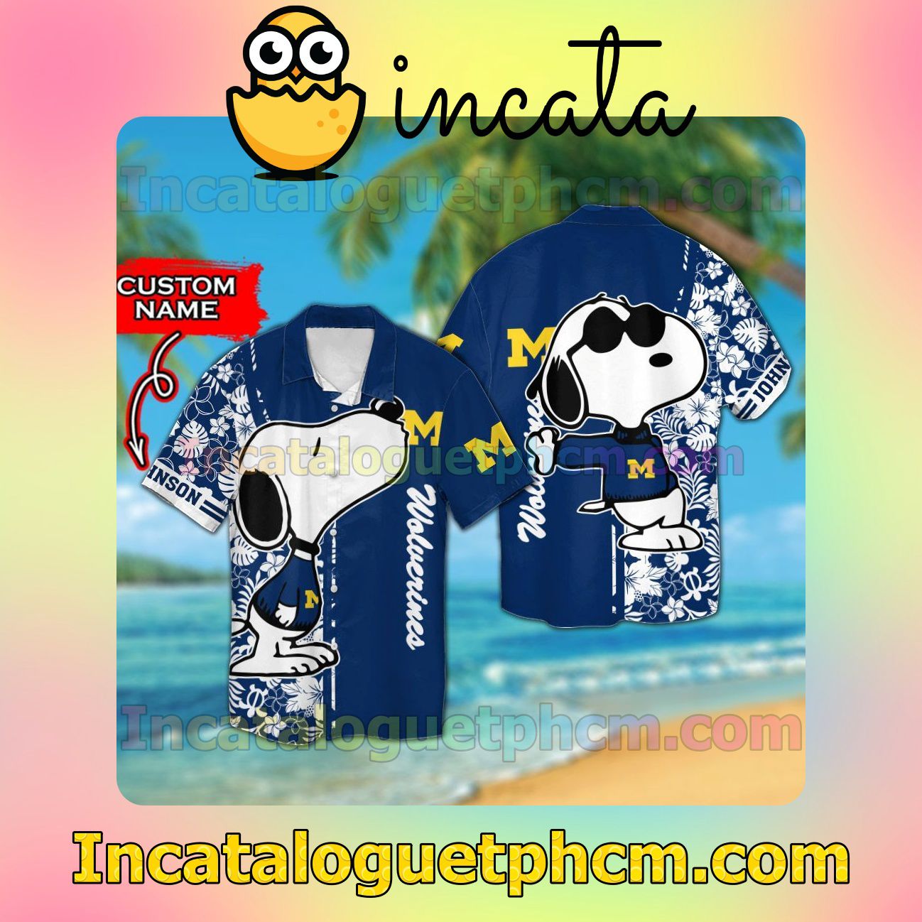 Personalized Michigan Wolverines & Snoopy Beach Vacation Shirt, Swim Shorts