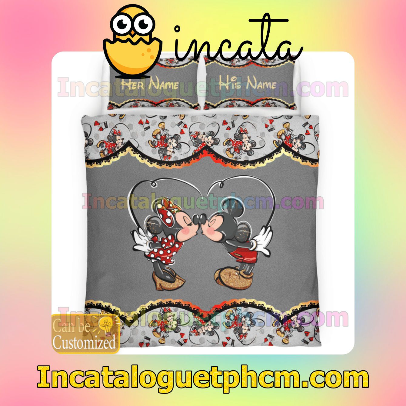 Personalized Mickey Kiss Minnie You And Me We Got This Grey Bed Covers Bedroom Set