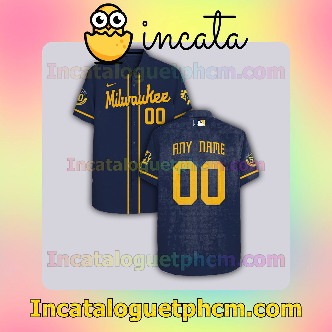 Personalized Milwaukee Brewers Navy Button Shirt And Swim Trunk