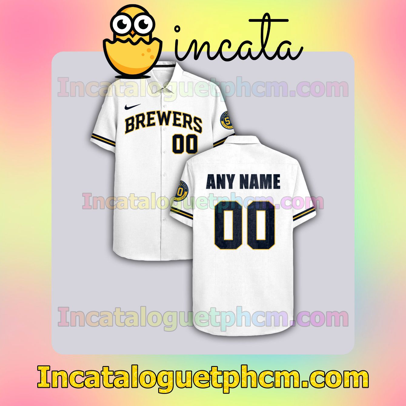 Personalized Milwaukee Brewers White Gift For Fans Button Shirt And Swim Trunk