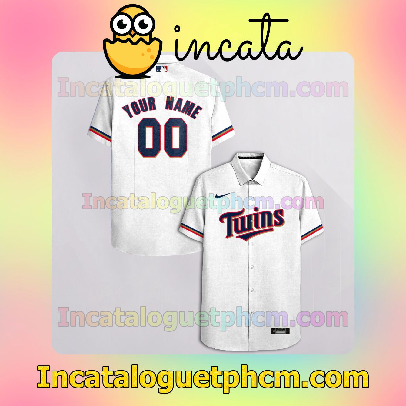 Personalized Minnesota Twins White Logo Branded Button Shirt And Swim Trunk