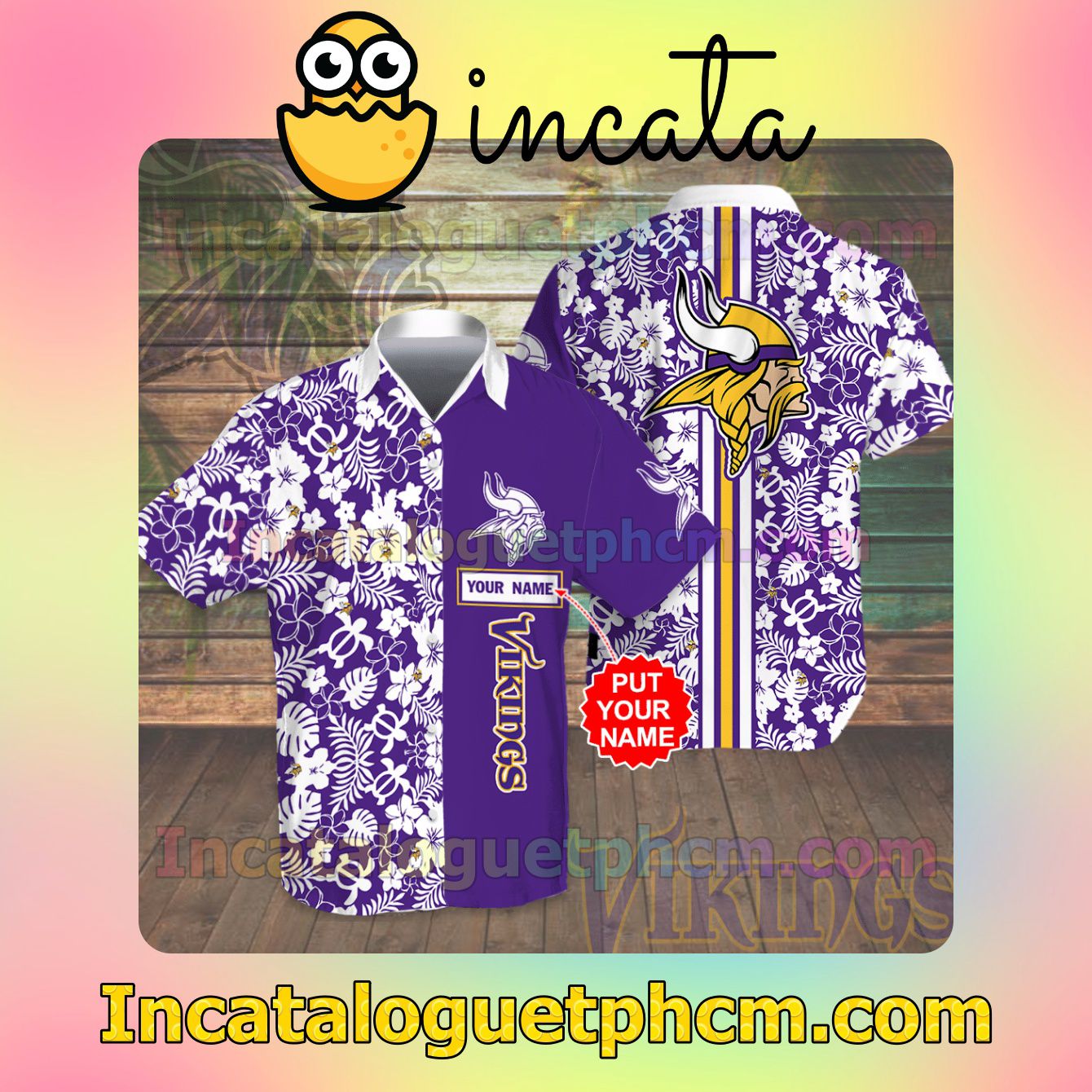 Personalized Minnesota Vikings Flowery Purple Button Shirt And Swim Trunk