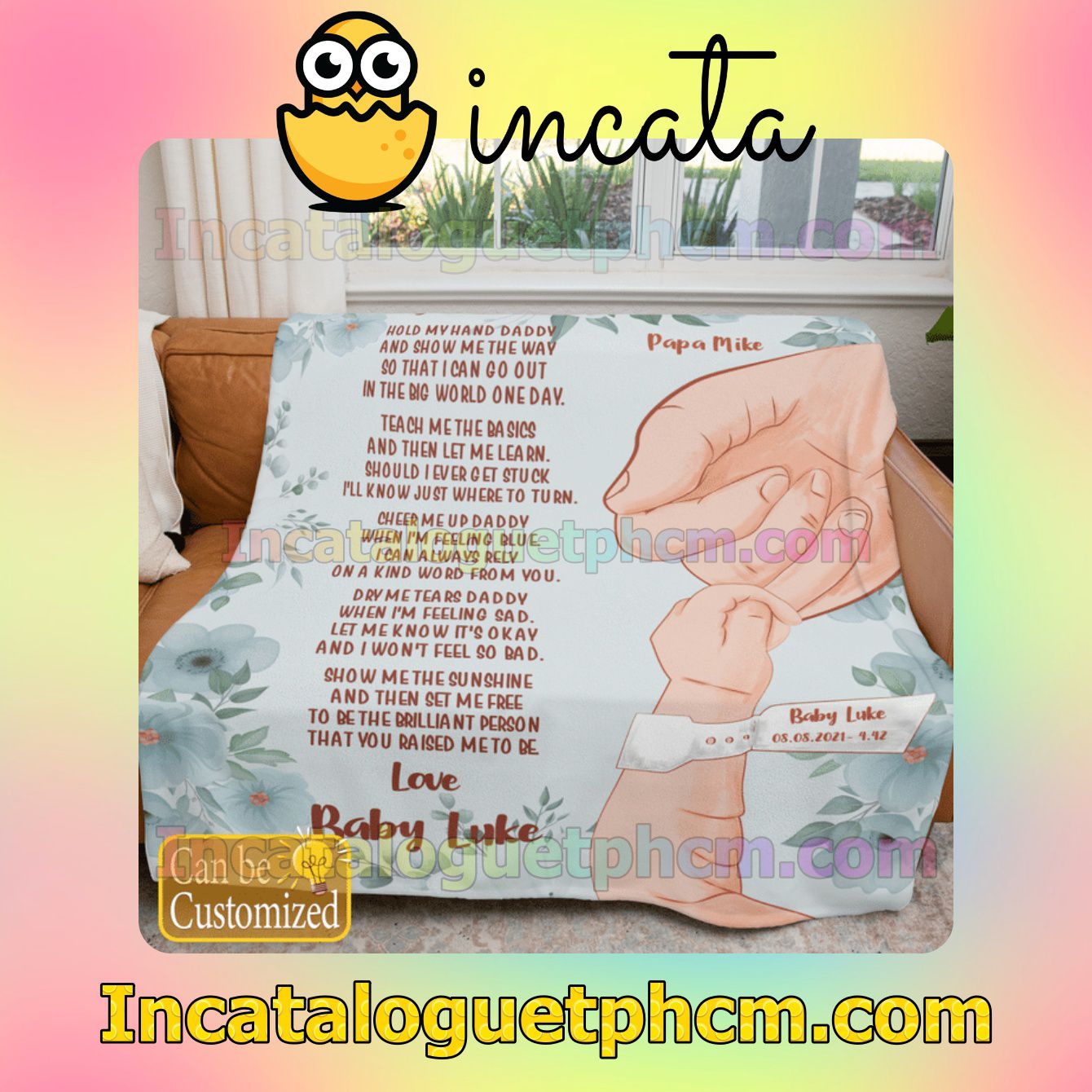 Check out Personalized My Daddy's Hand Gift Mom Dad Blankets