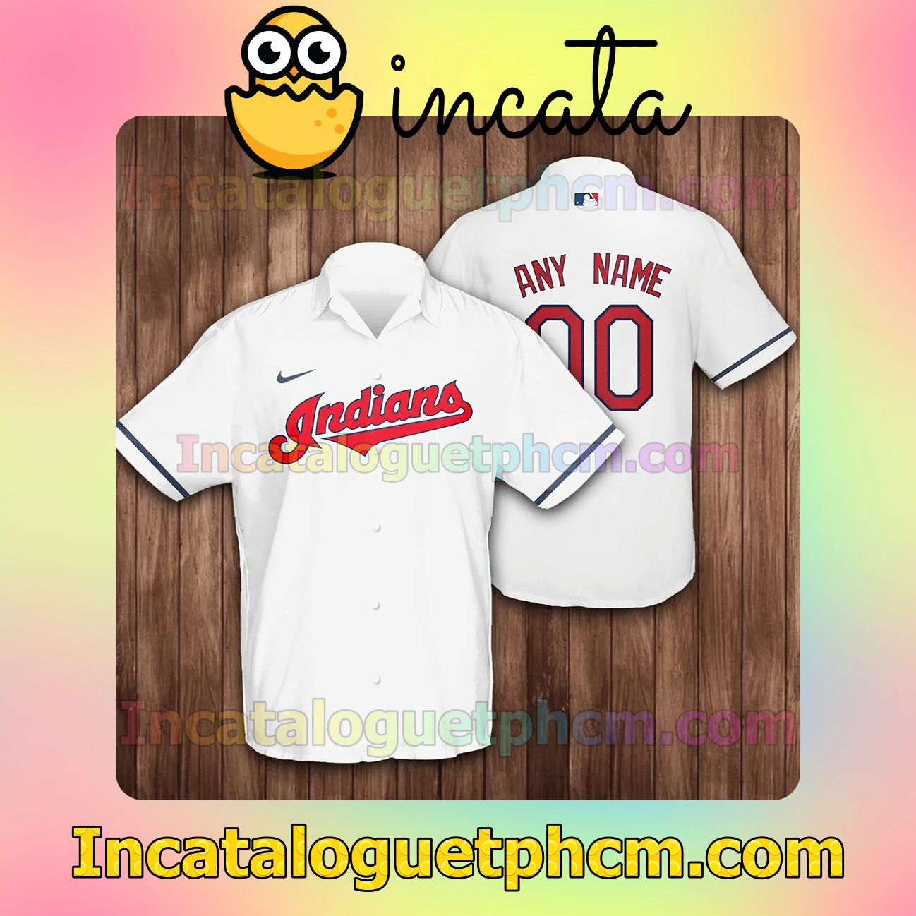 Personalized Name And Number Cleveland Indians, Cleveland Guardians Baseball White Button Shirt And Swim Trunk