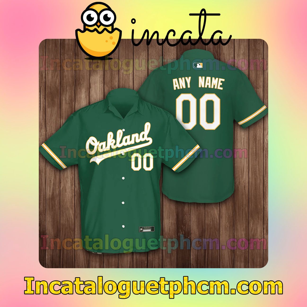 Personalized Name And Number Oakland Athletics Baseball Green Button Shirt And Swim Trunk